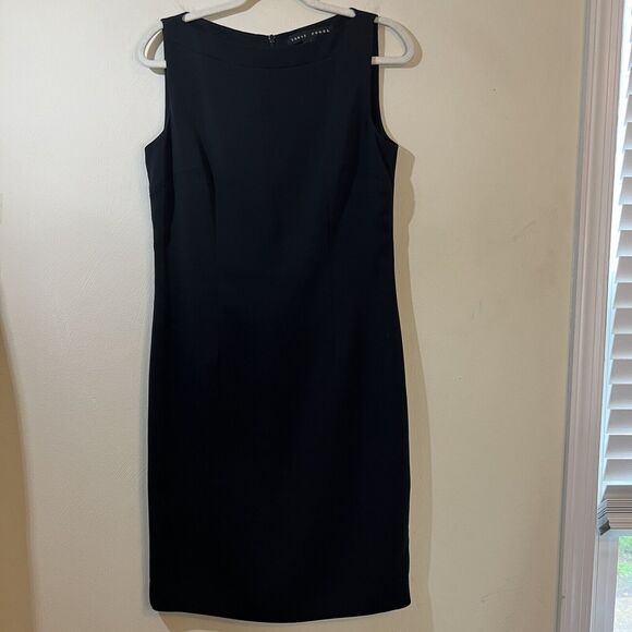 YANSI FUGEL Little Black Dress LBD Sz 8 Lined Sheath Sleeveless Career Occasion - Picture 4 of 9
